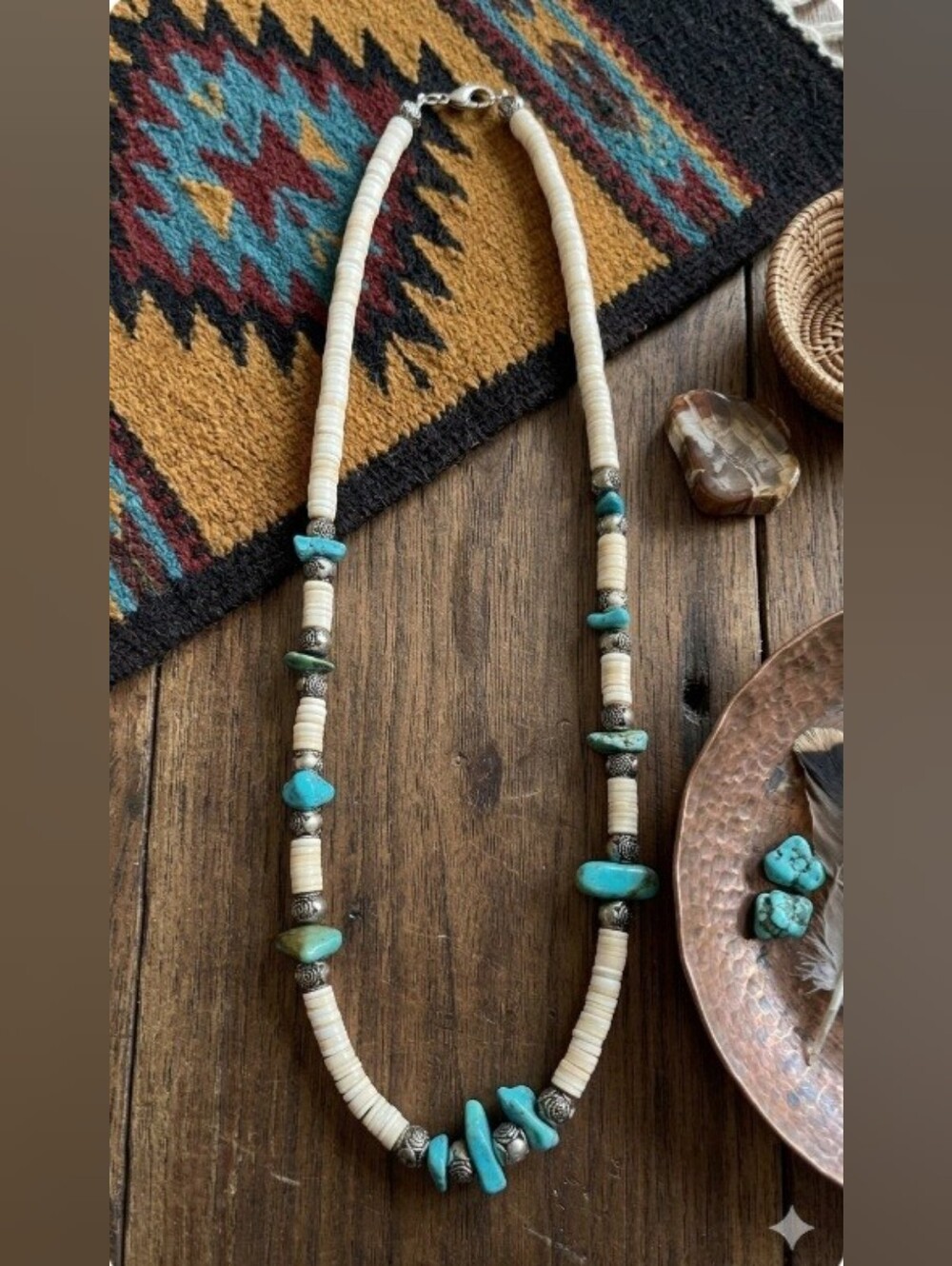 Turquoise and Cream Beaded Necklace - Women Jewelry